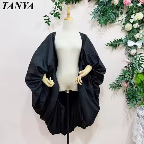 Ruffle Black Taffeta Fashion Women Outfit Wedding Evening Jacket Puffy Sleeves Bolero