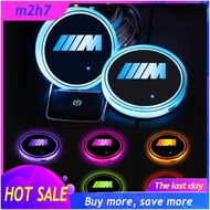 2PCS Car Logo USB Charging LED Auto Parts Water Cup Light Non-slip Coaster for BMW M M2 Power E53 Fl