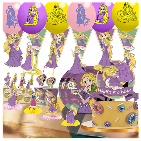 Anime Tangled Rapunzel Theme Birthday Party Plate Cups Sticker Napkin Straw Decorations Baby Shower 
