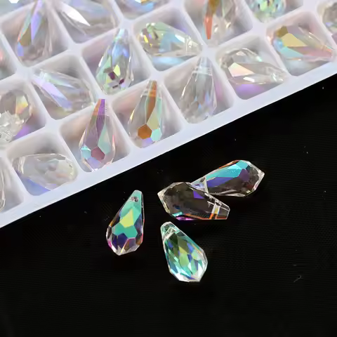 20Pcs Teardrop Pear Shape Faceted Crystal Glass AB Shine Drop Beads for Earrings Necklace Bracelets 