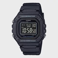 CASIO 卡西歐 W-218H-1B 復古方型 計時碼錶 鬧鈴 電子 橡膠手錶 LED照明 黑色