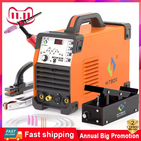 HITBOX 200A 6 in 1 HF TIG AC/DC Aluminum Welding Machine MMA ARC Argon Precise Digital Pulse Stainle