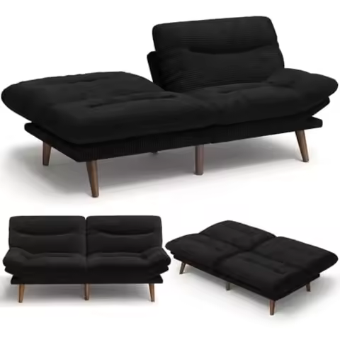 Amada 66" Convertible Futon Sofa Bed, Corduroy Folding Futon Set with Adjustable Backrest &Armrests,