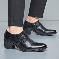 Formal Party Shoes Hight Heel  Shoes Leather 38-46 Wedding Increase 6cm Men Business Shoes Zip