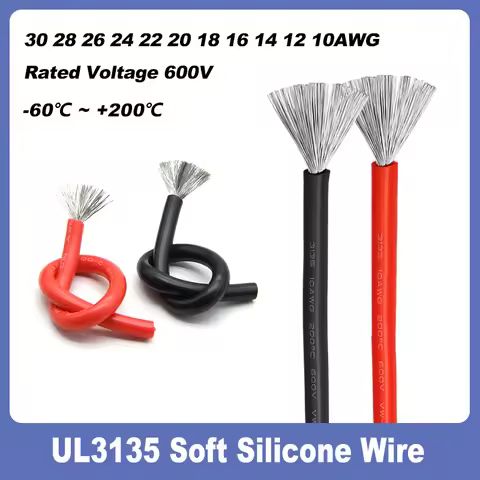 1m ~ 15m Red Black UL3135 Soft Silicone Wires 30/28/26/24/22/20/18/16/14/12/10 AWG High Temperature 