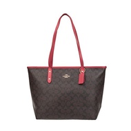 Coach Signature Zip Tote Tote Bag Handbag Purse - Brown / Red