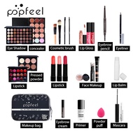 POPFEEL Women Makeup Full Kit Lipstick Eye Shadow Makeup Brush Eyebrow Pencil Foundation Makeup Bag