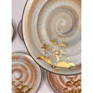 Set Of 6 Plates (1 Large Plate-5 Divided Plates) Katsura River Flower Pattern Decorated With Gold by