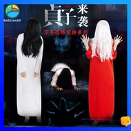 halloween costume adult for women Seram pakaian Sadako topeng Halloween kostum hantu dewasa skrip membunuh wanita rambut palsu berwarna merah