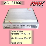 OSK AC-21700 CABIN FILTER  HYUNDAI I10 2009-2016, KIA PICANTO 2006-2017, NAZA SURIA AIRCOND FILTER
