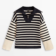 Spain NEW Massimo Dutti Md Early Spring New 2023 Womens Stitching Stripe Zipper Neckline Base Sweate