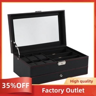 Watch Box, Mens Jewelry Box with 6 Slot Watch Case & 3 Slot Sunglasses Organizer, 2 Layers Lockable 
