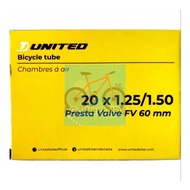 Bicycle Inner Tube Size 20 X 1.25 / 1.35 / 1.50 United Presta Fv Long Valve 60 Mm 6 Cm Foldable