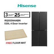 Hisense 520L 4 Door Inverter Refrigerator RQ555N4ABN fridge (Black) Peti Sejuk (FREE FLOOR MAT)