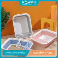 KAWAII Foldable Cat Litter Box Large Cat Litter Box With Scoop Kitten Litter Box Leakage Prevention Litter Box