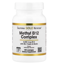California Gold Nutrition Methyl B12 Complex with Folate Biotin and Vitamin B6 Cherry 100 Lozenges