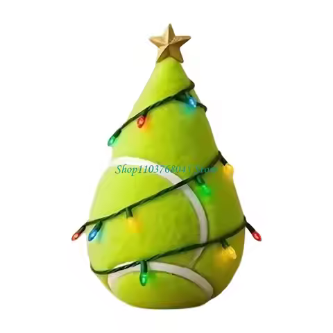R53F 9.5cm High Soccer Christmas Tree Built In Colorful LED Light Miniature Resin Holiday Tree for D