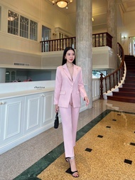 French Korea ชุดสูทสีชมพู CEOใส่ทำงาน สวยหรูสง่า Charissa ชุดSet สูท Slim fit เสื้อสูทBlazer+กางเกงก