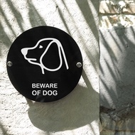 Beware Dog - Black Acrylic Circle Wall Decor Sign