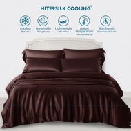 NITE9SILK COOLING Luxury Silk Bedding Set Chocolate Brown