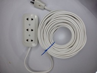 15 meters Heavy Duty Extension Cord wire (3)Three Gang flat cord #16 (white wire)