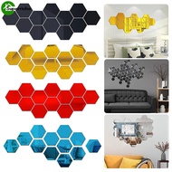 [Featured] Colorful Hexagon Acrylic Mirror Sticker 3D Geometric Mirror Wall Stickers Bedroom Living Room Art Mirror Removable Self Adhesive Mosaic Tiles Decals DIY Home Decor