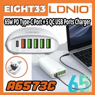 [Ready Stock] LDNIO A6573C 65W PD Type-C Port + 5 QC USB Ports Fast Charger for Smartphone / Laptop / Samsung / Xiaomi / Huawei / Oppo / Vivo / Realme / OnePlus