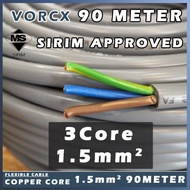 (SIRIM Approved) Cyprium 3Core Flexible Cable Copper Core 1.5mm 90meter