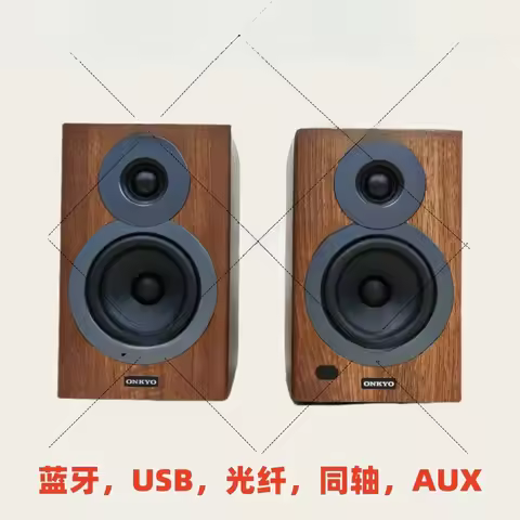 Onkyo 4-Inch Bluetooth Wooden Desktop Speaker | Compact Hi-Fi Active Home Audio for Computer, Phone,