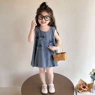Korea Korea 2026 Children Dress Girls Denim Vest Skirt Fashionable Summer 2025 New Style Baby Girl B
