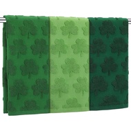 Moukeren 3 Keping Tuala Tangan Hari St. Patrick 3D Shamrock Hijau Jacquard 13.78 x 29.53 Inci 100% K