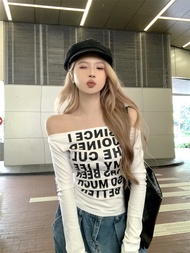 white july🌸พร้อมส่ง เสื้อยืดสวยๆผู้หญิง เสื้อยืดเข้ารูป เสื้อยืดแขนยาวไหล่เดียวสไตล์สาวร้อน เสื้อแฟช