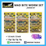 OPASS  MB Mad Bite Worm Set Jig Head Worm - Soft Plastic Fishing Lure