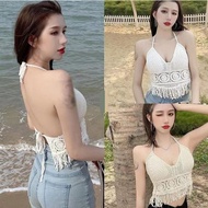 Fashionyjf Crochet Hanging Top Crochet Swimwear Boho Swimsuit For Beach Outfit Women