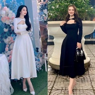 Sexy Black and White Long Flared Party Dress BY7156