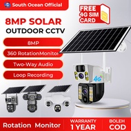 Free SIM Card South Ocean Solar 8MP CCTV Wireless Outdoor Dual Lens CCTV IP66 Waterproof Battery Low
