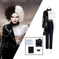 Cruella Cosplay Kids Adult Costume Shirt Coat Pants Outfit Halloween Carnival