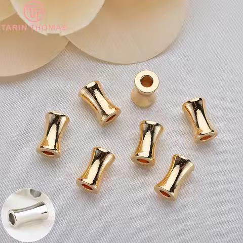 (3495)20PCS 5x8MM Hole 2.4MM 24K Gold Color Plated Brass Cylindrical Spacer Beads Bracelet Beads Hig