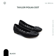 LA BELLA Elegant Polka Dot Black Oxford Flats with Bow Detail - Womens Comfortable Casual Shoes