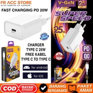 CHARGER TYPE C 25W CABLE TYPE C TO TYPE C VGEN VTC1-45 Travel Charger V-GeN VTC1-45 25watt Type C PD
