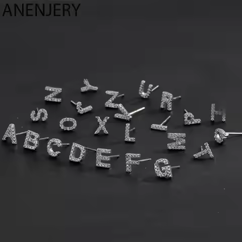 ANENJERY Tiny Initial A-Z Letter Earrings Alphabet Stud Earrings For Women Fashion Everyday Jewelry