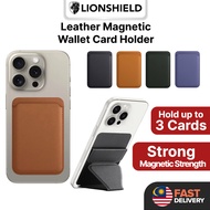 (MY) LionShield Premium Leather Magnetic Wallet Card Holder with Stand, Compatible with iPhone 17/16
