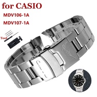 สายนาฬิกาเหล็ก316L สเตนเลสสำหรับ Casio MDV-106 MDV 107ตลอดสายโลหะสำหรับ MTP-1374 MTP-1375สร้อยข้อมือ22มม.