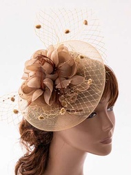 1頂手工製作網狀與羽毛藝術髮飾帽,配有復古花紗,結婚頭飾裝飾品,女士優雅必備