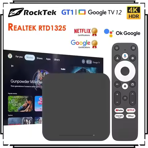 RockTek GT1 UHD TV Box Google Netflix Certified Realtek1325 Media Player Dolby Atmos Sound 2T2R Wifi