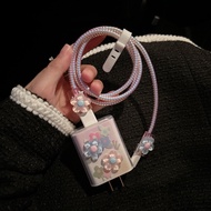 Pink Flowers Cable Wrapping Set Cartoon Charger Case USB Protector oppo 80w 67w vivo33w 44w Protects