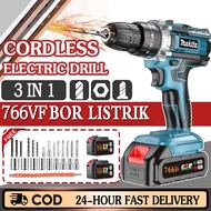 766VF Cordless Drill Impact Hammer Drill Electric Multi-Function Screwdriver Hand Drill Driver Kit B