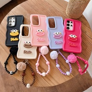 Macaroon Sausage Mouth with Bead Strap Phone Case for Samsung S25 Ultra S24 S23 Plus S22 S21 S20 Fe 