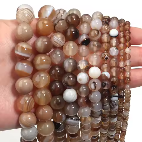 28-88pcs/lot 4/6/8/10/12mm Brown Stripe Natural Agate Stone Beads Loose Spacer Beads For DIY Jewelry