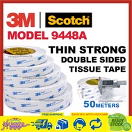 3M 9448A Thin Double Sided Tissue Tape 50Meters Strong Adhesion Hand Tearable Event Decor Monitor Re